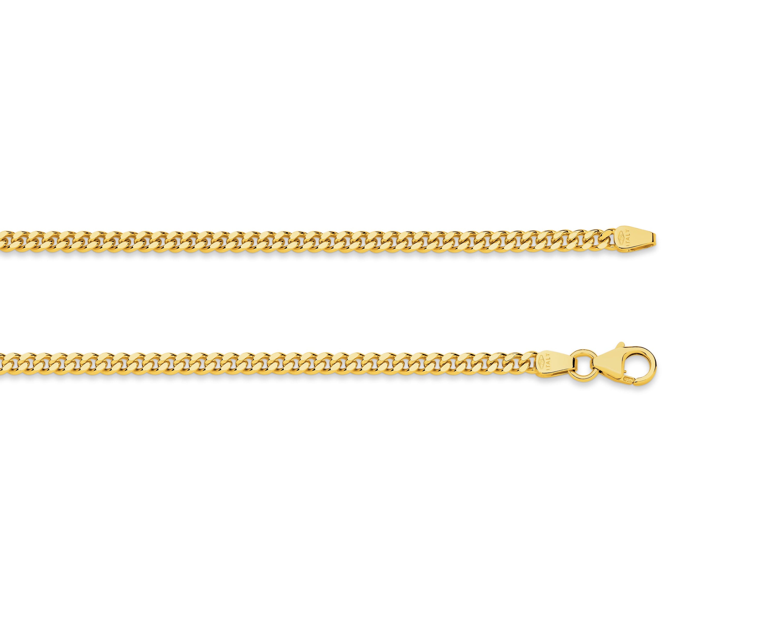 Gold chain necklace on a white background