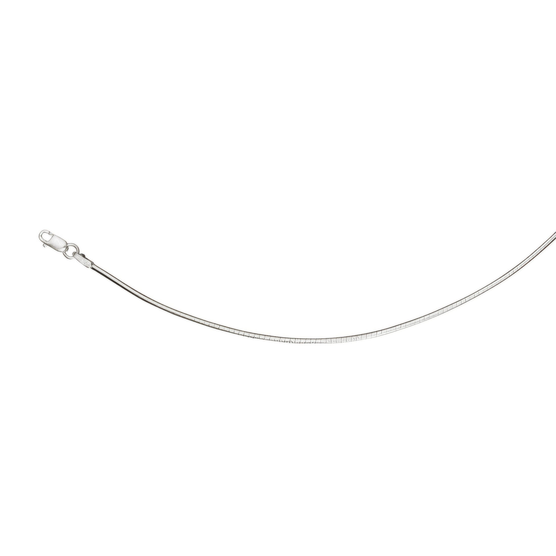 Classic Omega necklace round single tone white gold with clasp in front of a white background